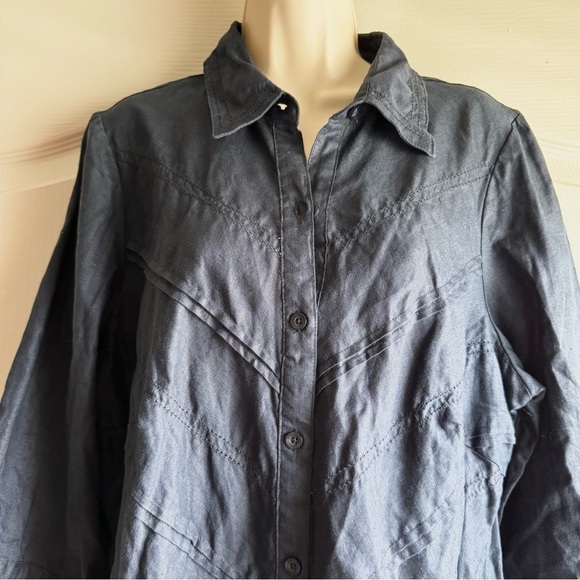 Ecologie Linen Pleated Pointelle Button Down Tunic Shirt - Picture 2 of 8